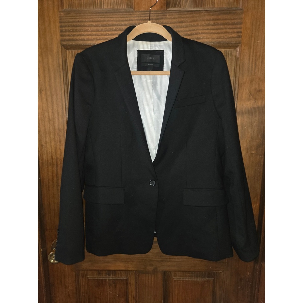 J.Crew Regent Blazer Black Wool Blend Tailored Jacket Size 12 B0323